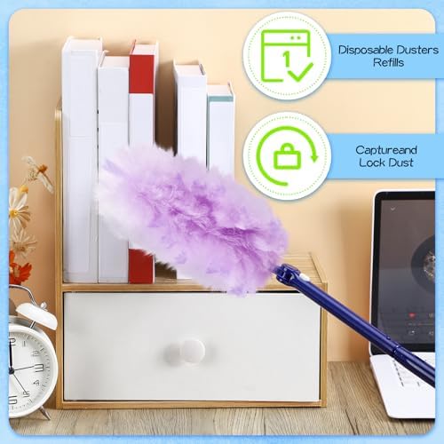 Vesici 100 Pcs Duster Refills Compatible with Swiffer Dusters Bulk Disposable Replacement Thickened with 1 Handle Heavy Duty for Cleaning, Office (Purple and Pink) - Image 2