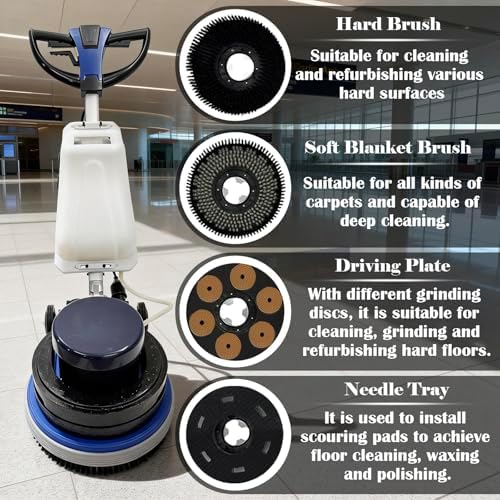 TECHTONGDA 18"Commercial Floor Scrubber Industrial Floor Buffer Machine Buffer Heavy Duty Floor Grinder Polisher Machine Carpet Cleaning Machine with Weighing Iron Clean/Grind/Polish/Wax 110V - Image 3