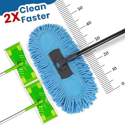 19 Inch Dust Mops for Floor Cleaning with 2 Mop Refill Pads Floor Duster with 58” Long Handle Microfiber Sweeper for Hardwood Tile Baseboard - Image 2