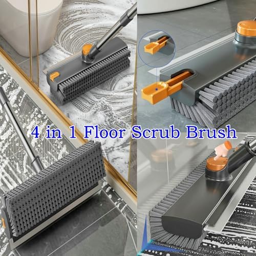 Floor Scrub Brush with Squeegee Long Handle 3 in 1 tub Brush 52'' 2026 Upgraded Multi-Functional Stiff Bristle Cleaning Scrub Brush Rotating Tile Brush for Cleaning Bathroom Patio, Pool, Garage - Image 3