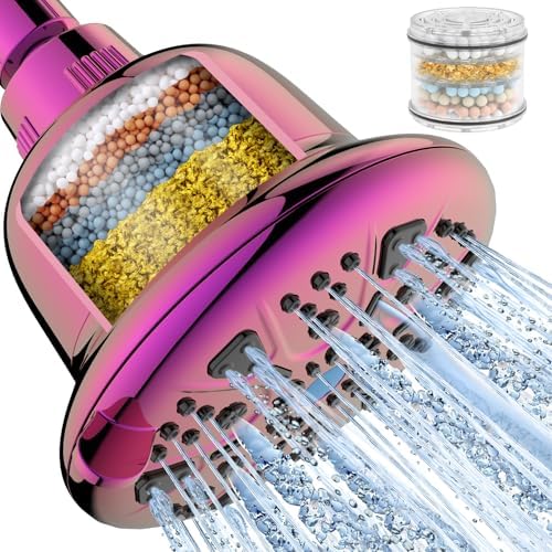 MakeFit Filtered Shower Head - High Pressure Shower Head with Filter for Hard Water Softener - 7 Settings Bathroom Rain Showerhead to Remove Chlorine and Heavy Metals (Radiant Rainbow) by MakeFit