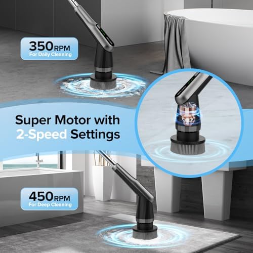 Electric Spin Scrubber, 10-in-1 Shower Scrubber & Retractable Long Handle, 44 lbs High-Torque & Variable Speed Shower Cleaning Brush for Bathroom,Toilet, Bathtub, Kitchen, Tile Floors, - Image 4
