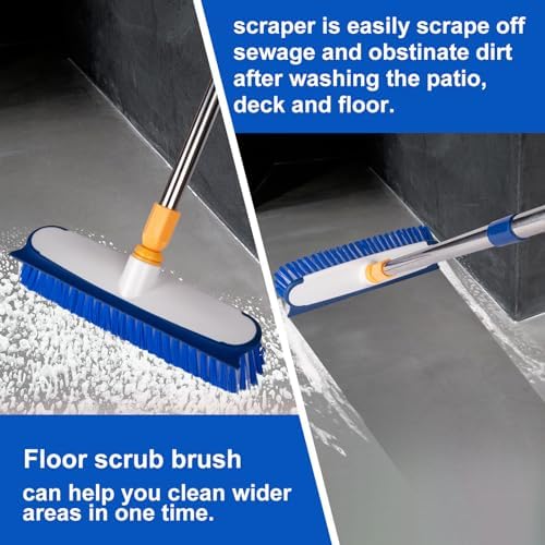 Floor Scrub Brush - 2 in 1 Deck Scrub Brush with Long Handle for Tile, Deck, Patio, Marble, Garage, Wall, Kitchen, Bathroom - Image 6