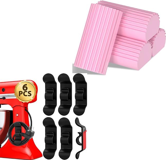 Jeymei 6Pcs Black Cord Organizer for Kitchen Appliances & 4-Pack Damp Clean Duster Sponge Pink by Jeymei