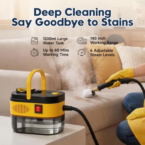 KEROMEE Steam Cleaner, Portable Steamer for Cleaning with 15pcs Accessories, 6-Level Adjustable and 15s Heat-Up, Handheld Steam Cleaner for Home, Dirt, Grease, Grout, Tile, Floor, Car Detailing - Image 4