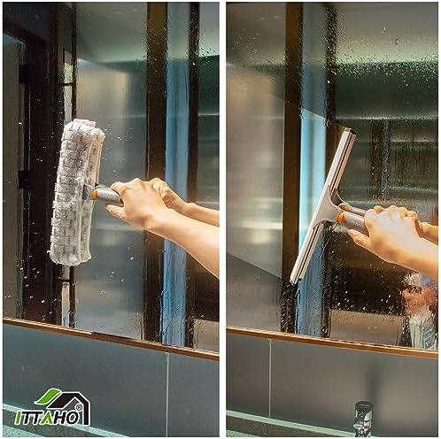 Squeegee for Window Cleaning,12" Squeegee and 11" Microfiber Scrubber Combi with Stainless Steel Pole,Extendable Window Cleaner for Car,Sliding Door,Shower Glass Door-Swivel Style-2 Pads - Image 4
