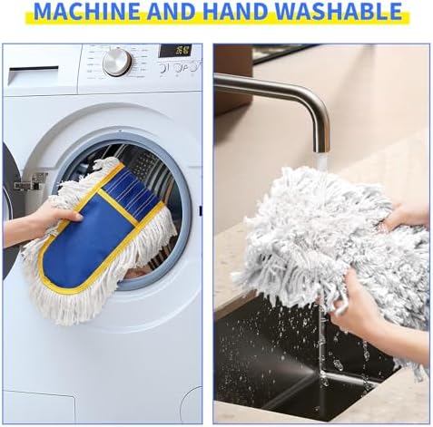 29.5" Commercial Dust Mop for Floor Cleaning,Heavy Duty Floor Duster with 2 Cotton Reusable Mop Pads,61” Long Handle Wet Dry Flat Mops for Hardwood Floors,Marble, Laminate,Tile,Concrete,Garage (Blue) - Image 6