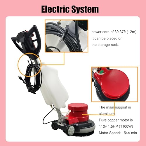 110V 17" Floor Scrubber Buffer Heavy Duty Polisher Machine Polished Waxed Refurbished Tile Scrubber Cleaner Wood Marble Cement Pavement Epoxy Rubber Carpet - Image 6
