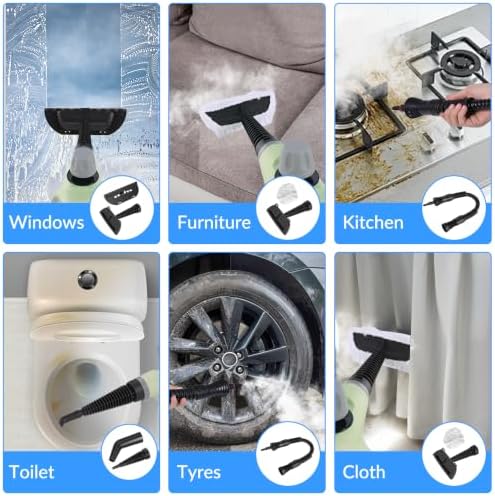 Handheld Pressurized Steam Cleaner with 12 pcs Accessories, Portable Steamer for Cleaning, Steam Cleaner for Home Use, Steamer for Cleaning Car, Furniture, Floor, Upholstery, Grout and Tile, Green - Image 2
