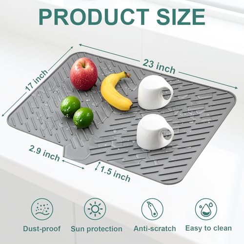 Silicone Dish Drying Mat for Kitchen Counter, 23" x 17" Grey-1pcs - Image 3