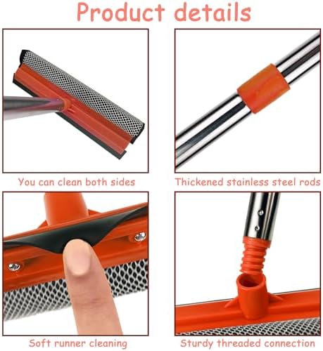 Window Squeegee for Window Cleaning, Squeegee Window Cleaner Tool 2 in 1 Car Window Cleaning Tool with Extension Pole 58‘’ Telescopic Window Washing Equipment, Shower Squeegee for Shower Glass Door - Image 3