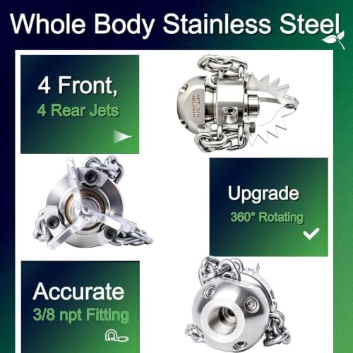 3/8 NPT Sewer Jetter Rotating Nozzle - Cutting Roots, for 2900 psi, 40L/Min (10.57GPM) Pressure Washers, Stainless Steel Drain Cleaning Tool, for Household sewers, Commercial Pipelines - Image 5
