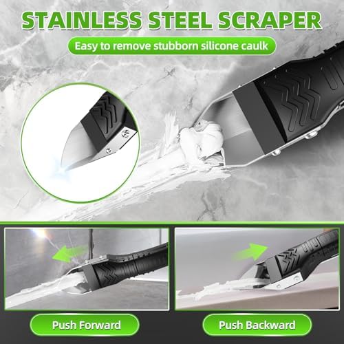 5 in 1 Silicone Caulking Tool Kit, Caulk Remover Tool with Stainless Steel Head,Caulk Finishing Tool with Different Angles,Grout Removal Tool for Kitchen Sink Washroom Bathroom Toilet Caulking (White) - Image 3