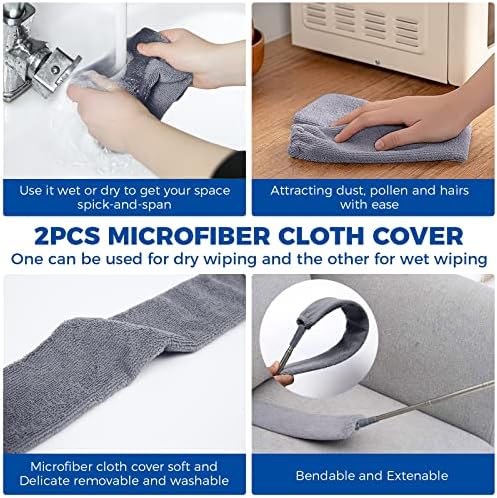 Retractable Gap Dust Cleaner Cleaning Tools with 2 Microfiber Dusting Cloths Long Handle 60inches Washable and Retractable Duster Brush for Cleaning Under Appliances Furniture Couch Fridge - Image 4