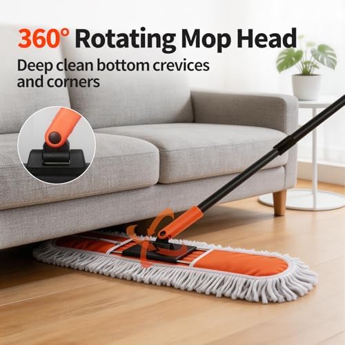 36" Large Commercial Dust Mops for Industrial Floor ，Marble, Laminate,Tile,Concrete,Garage. Janitor Broom Wide Dry mop for Hardwood ,Heavy Duty Long Handle Hotel Gym Household Cleaning Supplies - Image 7