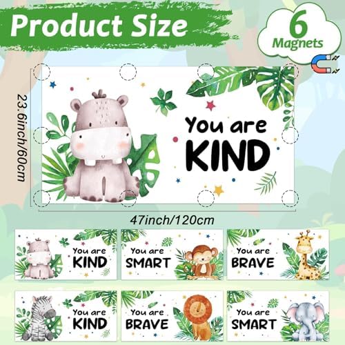 6 Pcs Fluorescent Light Covers with 60 Magnets Decorative for Classroom Ceiling Lights 4 x 2 Feet Magnetic Light Cover Filter Easy Install for Office Hospital Home Ceiling Supplies (Jungle Animals) - Image 2