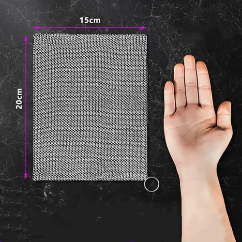 Cast Iron Cleaner and Chainmail Skillet Scrubber - 8''x6'' Upgraded 3.8mm Small Ring, 316L Stainless Steel Fine Rings - Durable Scraper for Skillets, Pans, Griddles & Containers - Image 6