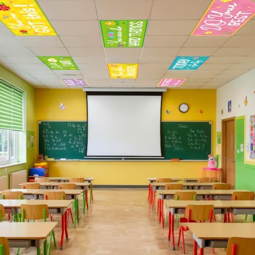 8PCS Fluorescent Light Covers for Classroom Ceiling Light 4x2ft Magnetic Lights Covers Filter Easy Install for Office School Hospitals Ceiling Supply (Flower Motivational) - Image 6