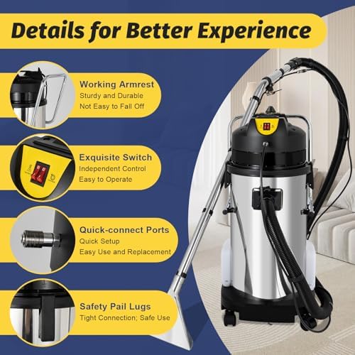 40L/11Gal Commercial Carpet Cleaner, 3-in-1 Professional Steam Carpet Cleaner Machine, 1049W Powerful Sofa Curtain Carpet Cleaning Machine with 6 Suction Tools - Image 3