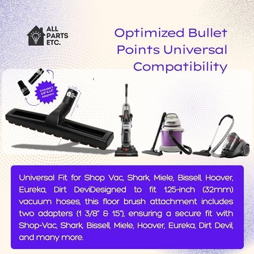 14” Vacuum Floor Brush Attachment for 1.25” Hoses – Includes 1 3/8” & 1.5” Adapters – Universal Fit for Shop Vac, Shark, Miele, Bissell, Hoover, Eureka, Dirt Devil & More - Image 4