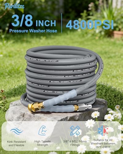 Pressure Washer Hose 100FT, 3/8'' Kink Resistant Hose 4800PSI - Image 2