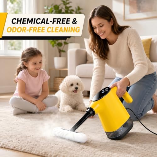 Handheld Steam Cleaner for Home, 1200W Pressurized Steamer with 12 Accessories, Self-Cleaning Mode, Touch Panel, 2 Levels, 212F Chemical-Free for Grout, Kitchen, Bathroom, Car, Window, Yellow - Image 3