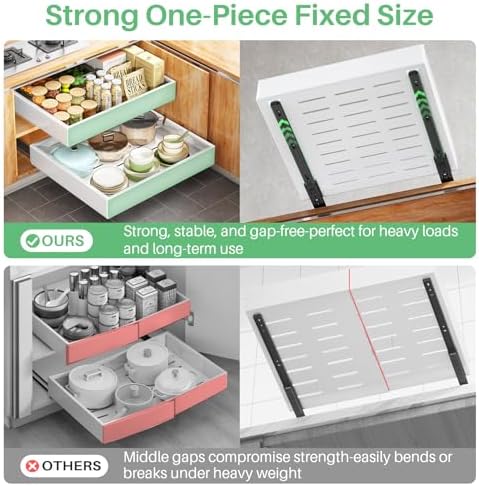 Pull Out Cabinet Organizer with Nano Adhesive, Heavy Duty Full-Extension Slide-Out Drawer for Kitchen Cabinet Organizers and Storage, No Drill Roll out Pantry Shelf, 15.8"W x 16.9"D x 3.1"H , White - Image 6