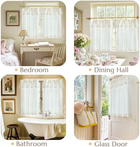 jinchan Linen Tier Kitchen Curtains, 30x24, 2 Panels, Beige White - Image 5