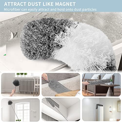 Microfiber Feather Duster with Extension Pole 30 to 100 inches, Reusable,Bendable, Washable Dusters for Cleaning Ceiling Fan, High Ceiling, Blinds, Furniture & Cars, 12PCS - Image 4