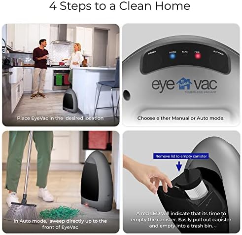EyeVac Home Touchless Vacuum Automatic Dustpan - Great for Sweeping Pet Hair Food Dirt Kitchen - Ultra Fast & Powerful, No More Bending Down, Bagless, Corded, Automatic Sensors, 1000 Watt (Silver) - Image 4