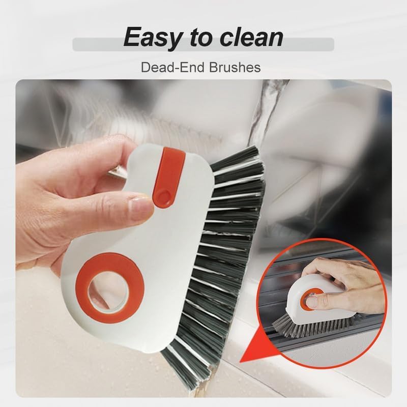 2 in 1 Groove Cleaning Brush, 2025 New Window Track Cleaning Tools, Multifunctional Bristle Crevice Brush with Hidden Scraper for Sliding Door Track Window Seal (Orange 1pc) - Image 6