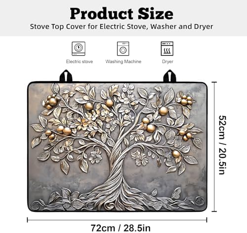 Multi-Design Stove Top Cover for Glass/Electric Stoves - 3-in-1 Heat-Resistant Protector Mat, Non-Slip Drying Rack 28"x20" (Silver Fruit Tree, 28" L x 20" W) - Image 2
