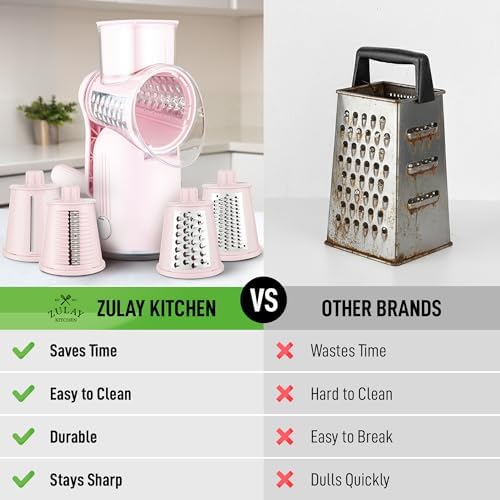 Rotary Cheese Grater Manual Hand Crank 5 Blade Shredder, Classic Pink - Image 2