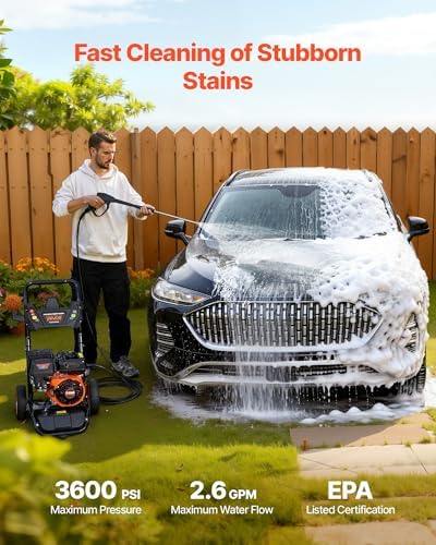 VEVOR Gas Pressure Washer, 3600 PSI 2.6 GPM, Gas Powered Pressure Washer with Copper Pump, Spray Gun and Extension Wand, 5 Quick Connect Nozzles, for Cleaning Cars, Homes, Driveways, Patios - Image 3