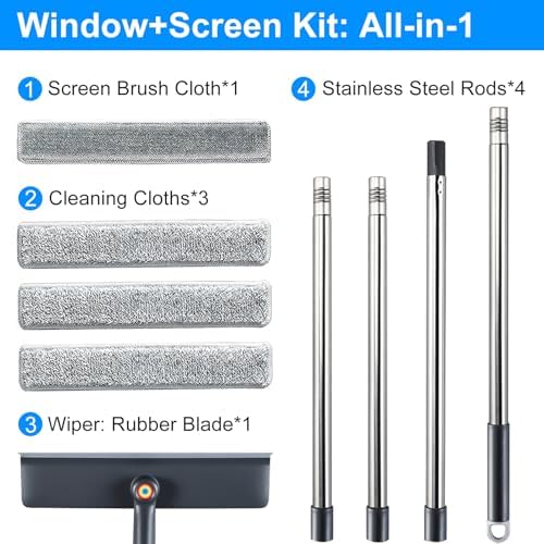 3-in-1 Window Squeegee for Home - 60" Window Cleaning Kit with 3 Microfiber Cloths & Screen Brush, All-in-1 Cleaner Tool for Outdoor Windows, Glass Door & Screens, Lightweight & Easy Storage - Image 3
