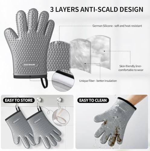 MAD SHARK Silicone Oven Mitts with Fingers Heat Resistant 450°F in Kitchen - Image 3
