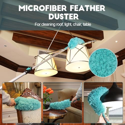 TelesPro 30 Foot High-Reach Duster Kit with 6-24FT Extendable Pole - High Ceiling Duster Cleaning Kit with Telescopic Pole,Cobweb Duster, Chenille Ceiling Fan Duster, Microfiber Feather Duster - Image 5