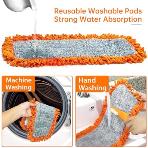 Dust Mop with Washable Microfiber Pad - Dry & Wet Floor Mop Featuring Built-in Scouring Pad for Hardwood, Laminate, Tile, Marble - Image 4