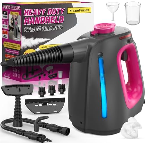 Heavy Duty Handheld Steam Cleaner for Cleaning with Lockable Steam Button&11pcs Accessories, Unlimited Water Addition for Continuous Steaming, Multi-Purpose Steamer for Cleaning Car, Grout (Purple) by SteamFusion