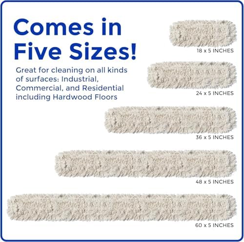 Nine Forty 60" Premium Cotton Dust Mop Kit - Heavy Duty Mop Head with Wood Handle for Industrial, Commercial, and Residential Cleaning - Dry Floor Duster for Hardwood Surfaces - White - Image 6