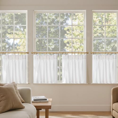 jinchan Pinch Pleated Linen Back Tab Tier Curtains, 26x24, White - Image 3