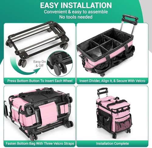 Rolling Cleaning Caddy Bag w/Detachable Trolley & Lid (Pink) - Image 4