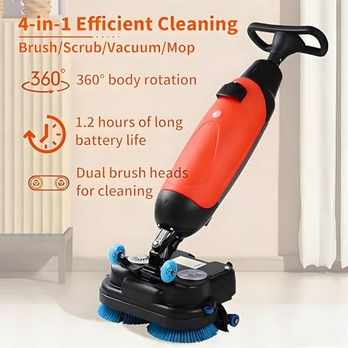 Commercial Floor Buffer Polisher Machine, Electric Floor Scrubber with Double Brushes, 360° Rotating Head, 17” Cleaning Width, Powerful Deep-Cleaning White - Image 2
