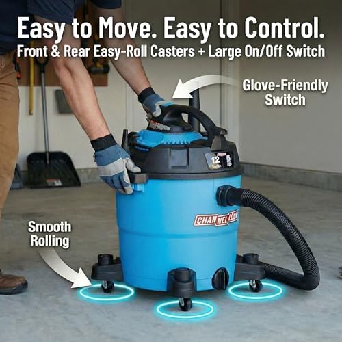 Channellock Wet/Dry Vacuum VBV1210.CL - 5.0 Peak HP Blower, Foam Filter - 12 Gallon - Image 6