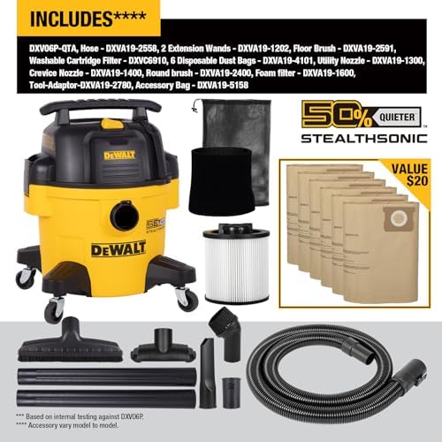 DEWALT STEALTHSONIC Wet Dry Shop Vacuum 6 Gallon 5 Peak HP, DXV06P-QTA - Image 5