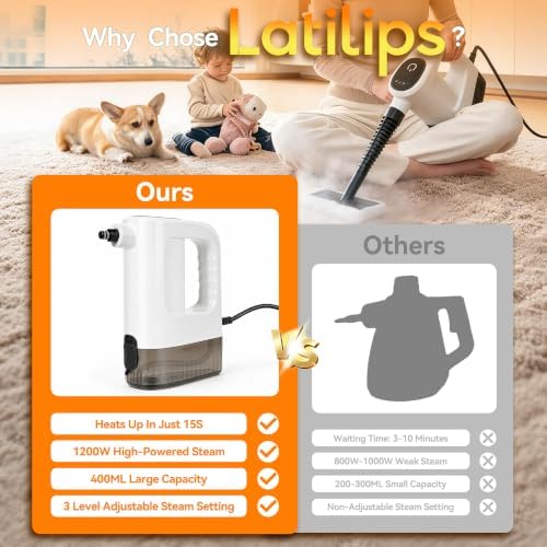 Handheld Steam Cleaner Portable Pressurized Steamer for Cleaning-15 PCS Accessories 15S Fast Heating 400ML Capacity Multi-Surface Deep Cleaning for Home, Kitchen, Car, Bathroom, Sofa, Floor, Window - Image 5