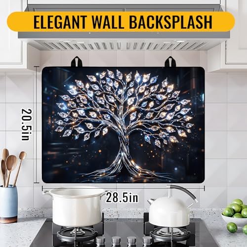 NYZE Stove Top Cover for Electric Stove 28.5x20.5 Inch Silicone Stove Topper & Protector, Decorative Kitchen Mat for Electric/Glass Stove Top (Crystal Tree of Life, 28.5"Lx20.5"W) - Image 2