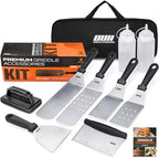 Flat Top Griddle Accessories for Blackstone and Camp Chef Griddle - 9 Pieces Set with Griddle Cleaning Kit and Carry Bag! Metal Spatula, Scraper for Hibachi and Teppanyaki Grill by OUII