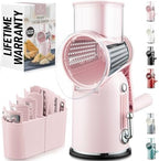 Rotary Cheese Grater Manual Hand Crank 5 Blade Shredder, Classic Pink by ZulayKitchen