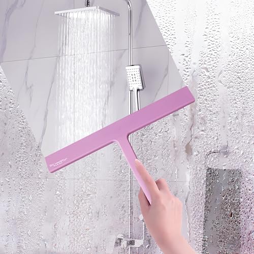 Shower Squeegee with Silicone Hook, 11" Inch Width All Purpose Squeegee Wiper for Shower Glass Doors Bathroom Mirror Tiles Car Window Cleaner Tool - Pink - Image 5